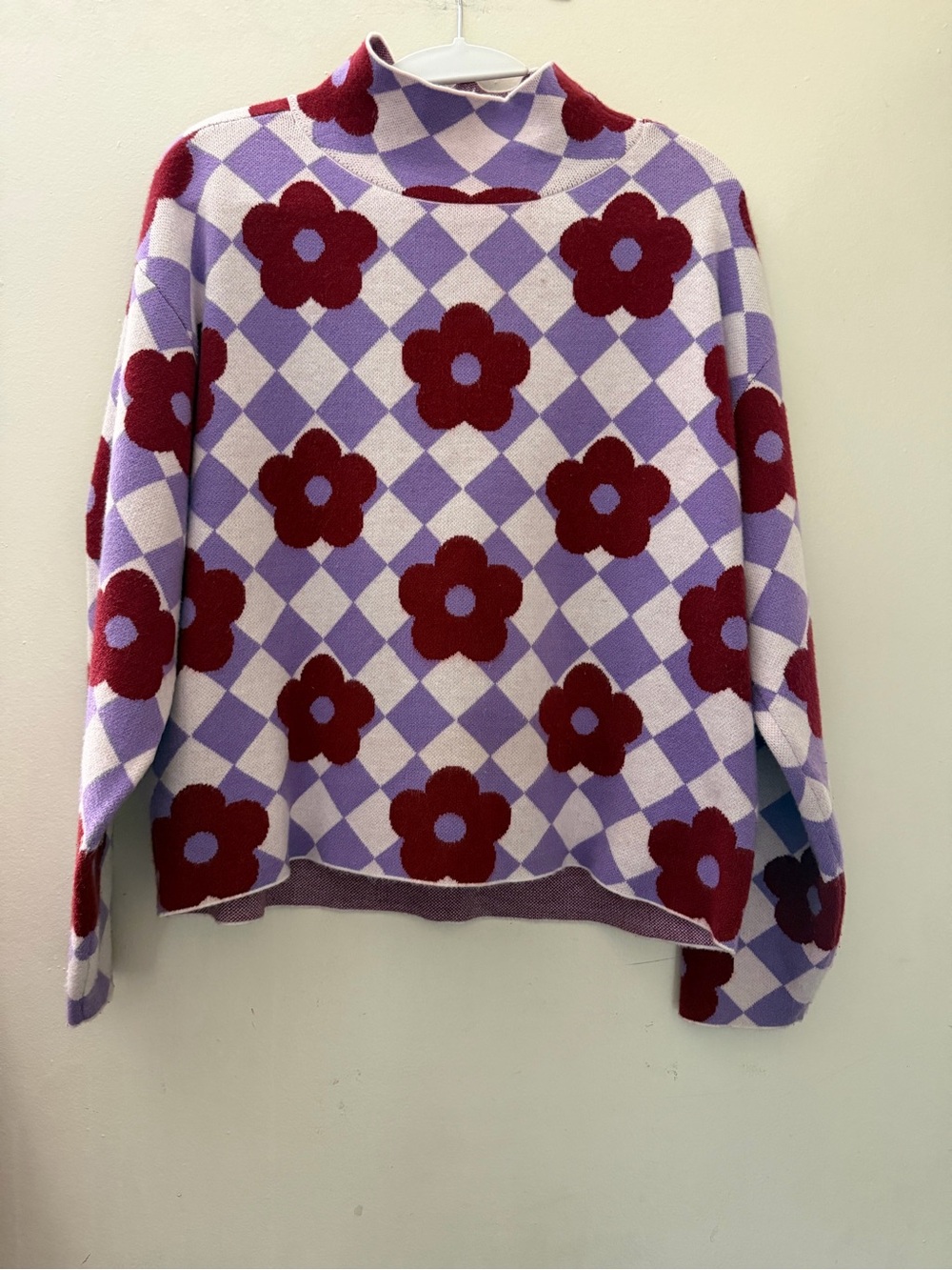 Maeve Anthropologie Purple Floral Argyle Knit Sweater XS